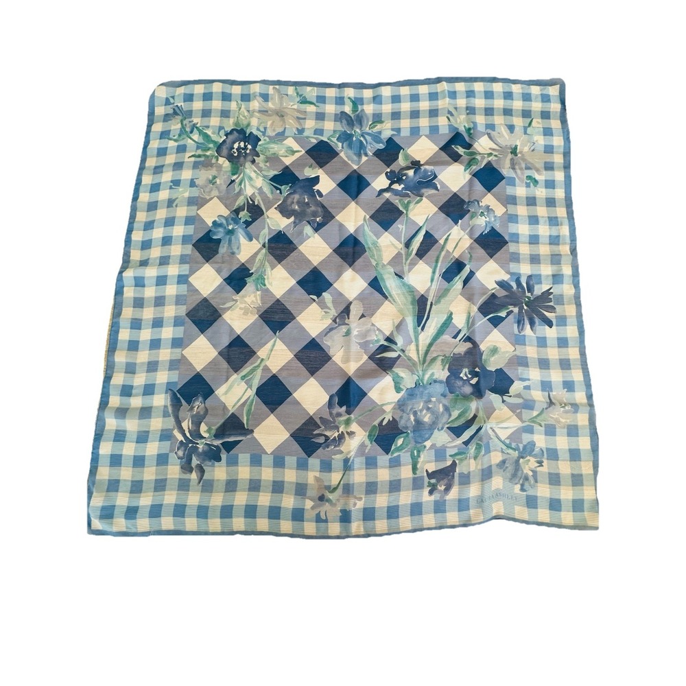 Laura Ashley Scarf White blue flowers 100% Polyester Cottagecore Square Signed